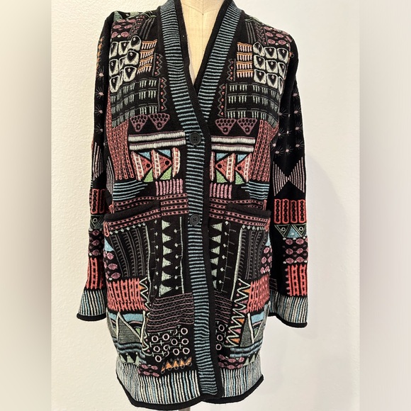 Biya Black Kane Embroidered Knit Cardigan Sweater - Picture 2 of 4